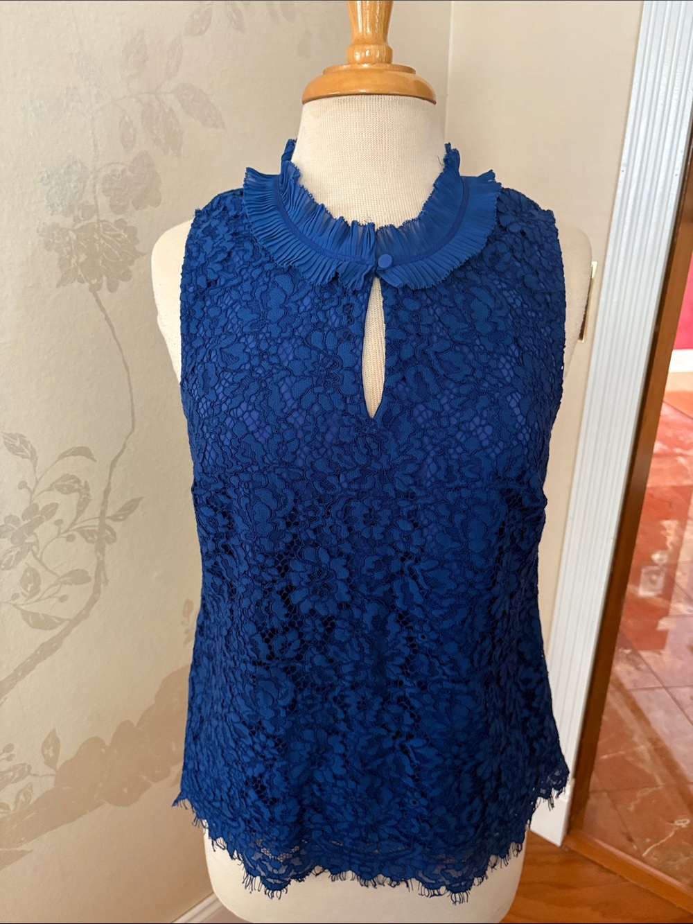 J. Crew Royal Blue Lace Sleeveless Keyhole Camisole